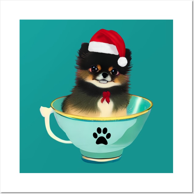 Christmas Dog Teacup Pomeranian Puppy Youre My Cup of Japanese Tea Xmas Animals Wall Art by Mochabonk